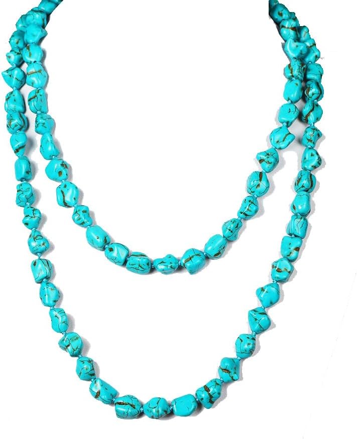 QS Long Turquoise Necklace Round Stone Beads Chunky Fashion Jewelry for Women cross Necklace Multi Meditation necklace 47.5inch - Image 1